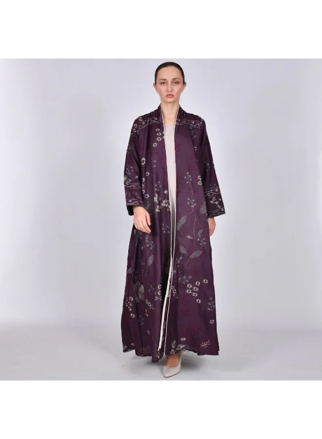 HAWRAA ABAYA Purple half-cloche abaya with embroidery all over the abaya