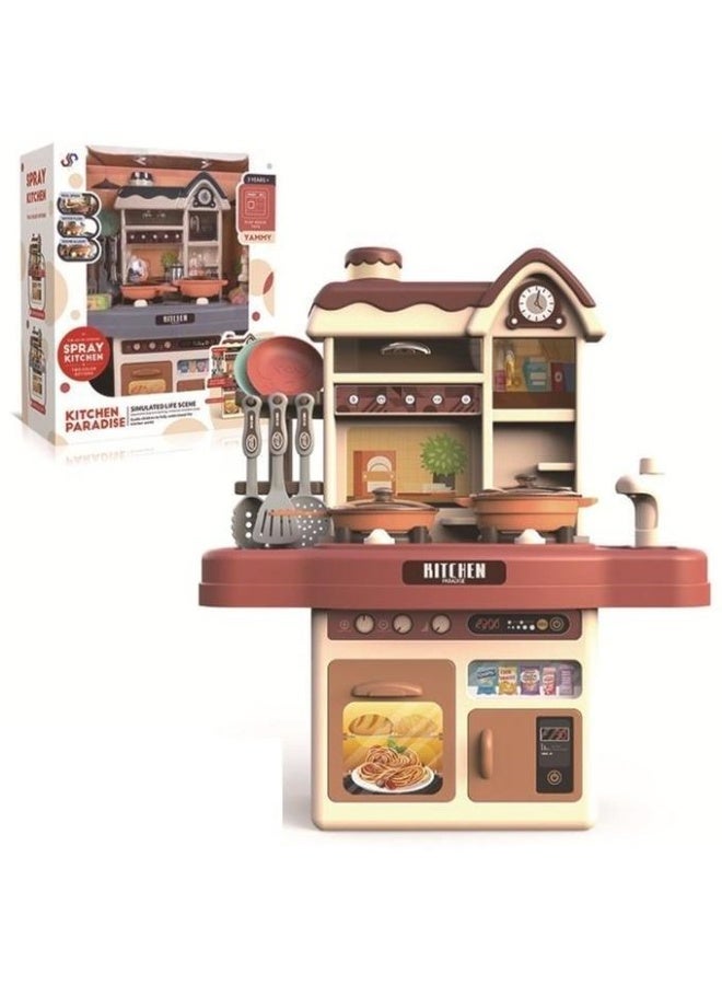 مجموعة ألعاب مطبخ الجنة للأطفال – تأثيرات بخار وماء واقعية – مجموعة لعب طهي تفاعلية مع أواني، حوض، فرن و ساعة – مطبخ تعليمي لتنكر الأدوار – هدية للأولاد والبنات من سن 3+ – تصميم ملون ومضغوط - Image 4