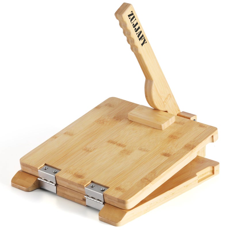 ZUJJAFY Tortilla Press 10 Inch Bamboo Tortilla Maker with 50pcs Parchment Paper, Mexican Tortillera Presser Homemade Tortillas Pataconera Dough Press, Square - Image 1