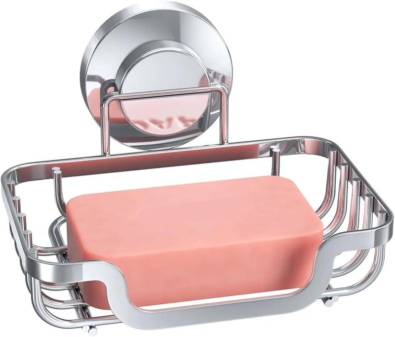 Soap Holder Bar Dish Suction Cup Rack for Shower Wall Draining Saver Tray for Bathroom Tub Kitchen(Silver) - Image 1