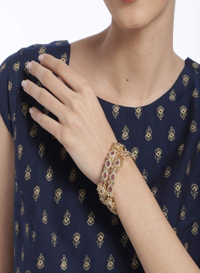 ACCESSHER Set Of 2 Gold-Plated pink AD-Studded Handcrafted Bangles For Women & Girls - Image 5
