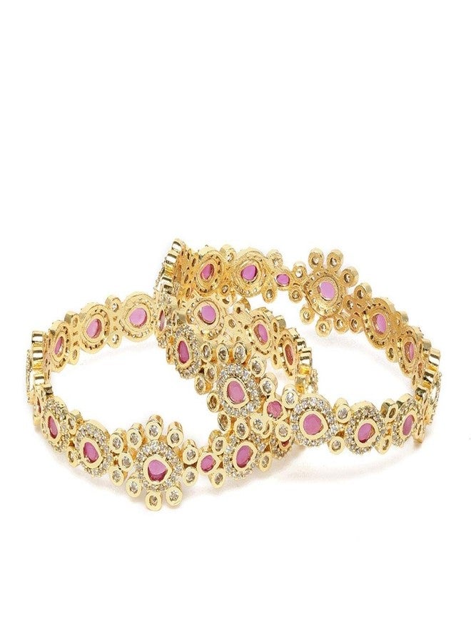 ACCESSHER Set Of 2 Gold-Plated pink AD-Studded Handcrafted Bangles For Women & Girls - Image 1