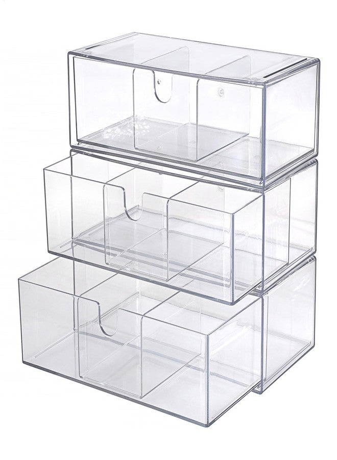 GUSHBIN Acrylic Pencil Drawer with Removable Dividers Clear Pull Out Pen Drawer Organizer Stackable Bathroom Organizer for Makeup, Cosmetics, Office Supplies,3 Pack - Image 1