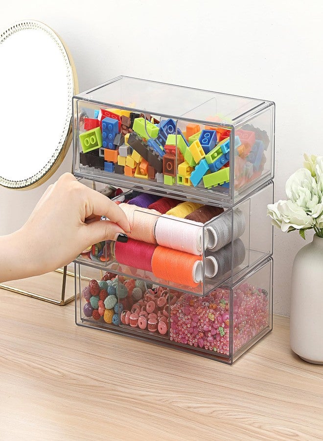 GUSHBIN Acrylic Pencil Drawer with Removable Dividers Clear Pull Out Pen Drawer Organizer Stackable Bathroom Organizer for Makeup, Cosmetics, Office Supplies,3 Pack - Image 4