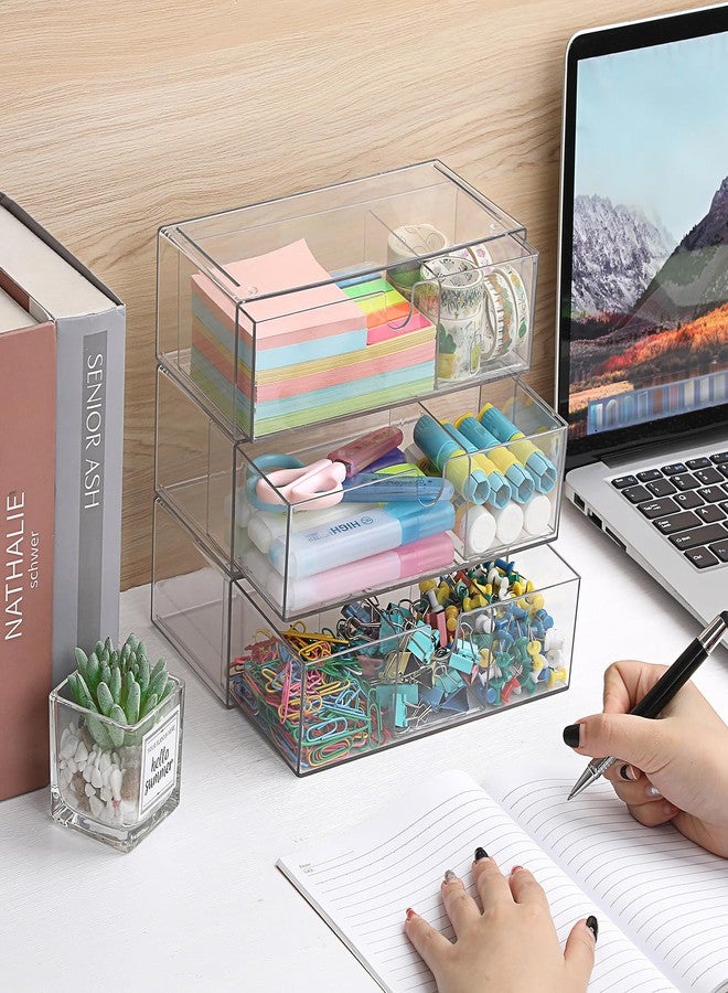 GUSHBIN Acrylic Pencil Drawer with Removable Dividers Clear Pull Out Pen Drawer Organizer Stackable Bathroom Organizer for Makeup, Cosmetics, Office Supplies,3 Pack - Image 2