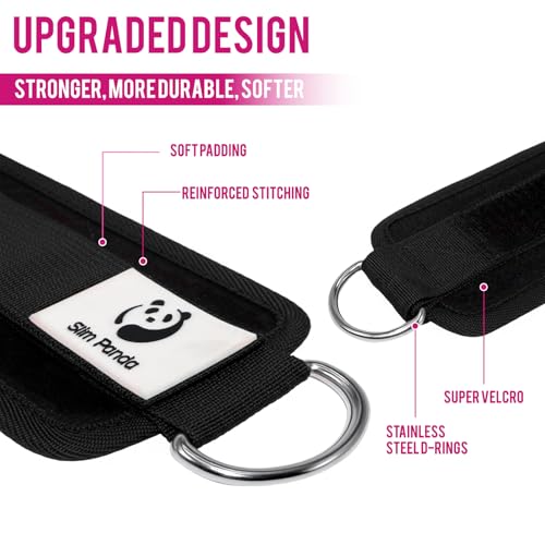 Slim Panda Ankle Strap for Cable Machine,Ankle Cuff for Kickbacks, Booty Hip Abductors,Glute Workouts, Leg Extensions, Curls for Men and Women, Adjustable with Double D-Rings (Pair, Black) - Image 2