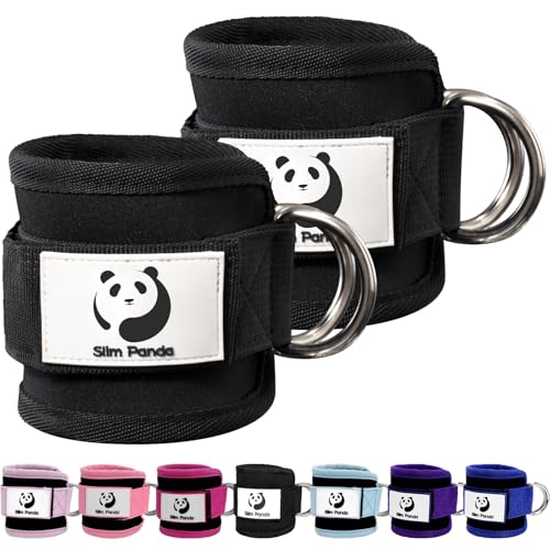 Slim Panda Ankle Strap for Cable Machine,Ankle Cuff for Kickbacks, Booty Hip Abductors,Glute Workouts, Leg Extensions, Curls for Men and Women, Adjustable with Double D-Rings (Pair, Black) - Image 1