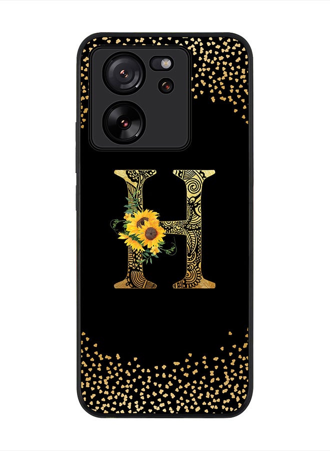 Stylizedd Rugged Black Edge case for Xiaomi 13T / Xiaomi 13T Pro, Slim fit Soft Case Custom Monogram Initial Letter Mandala Floral Pattern Alphabet-H (Black) - Image 1