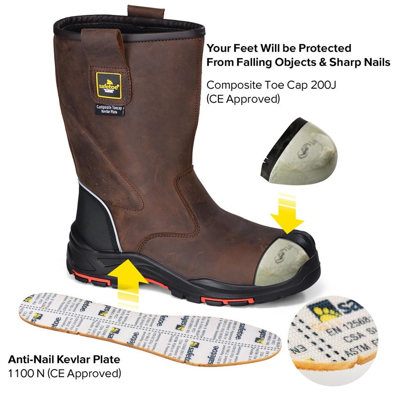 Safetoe Work Boots for Men Cow Leather Safety Boot 8-inch Composite Toe Industrial Construction Boots for Oil,Gas,Mine - Image 4