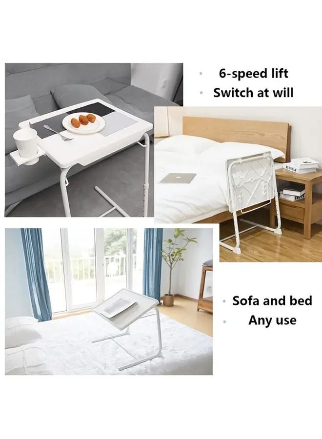 White Adjustable Tray Table 6 Height Levels 3 Tilt Angles Foldable For Bed Sofa Kitchen - Image 5