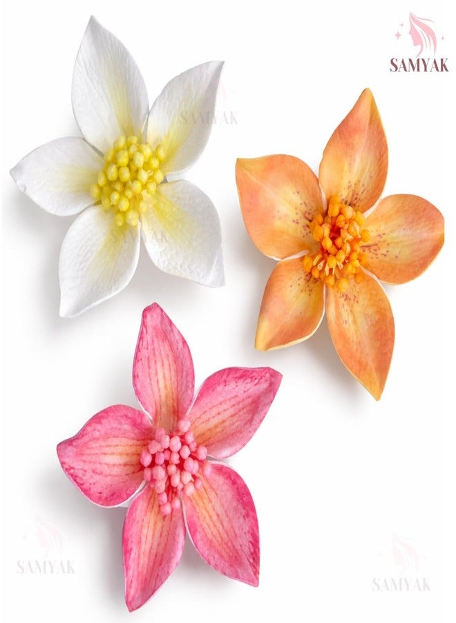 Samyak 3Pcs Flower Hair Clips - Elegant Plumeria Floral Hair Accessories For Wedding Parties (Multi) - Image 4