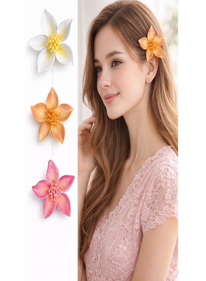 Samyak 3Pcs Flower Hair Clips - Elegant Plumeria Floral Hair Accessories For Wedding Parties (Multi) - Image 2