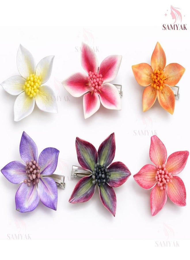 Samyak 3Pcs Flower Hair Clips - Elegant Plumeria Floral Hair Accessories For Wedding Parties (Multi) - Image 5