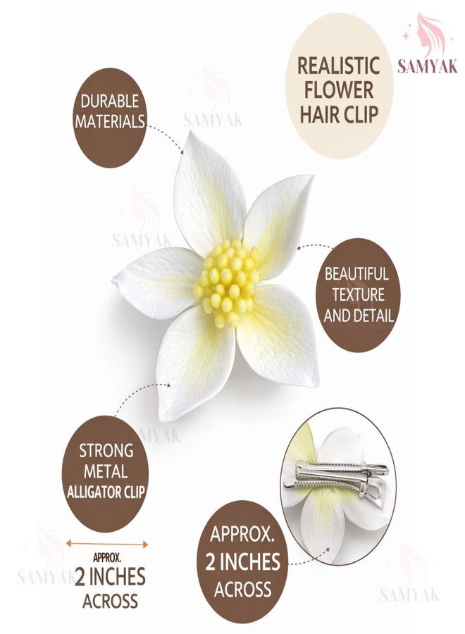 Samyak 3Pcs Flower Hair Clips - Elegant Plumeria Floral Hair Accessories For Wedding Parties (Multi) - Image 3