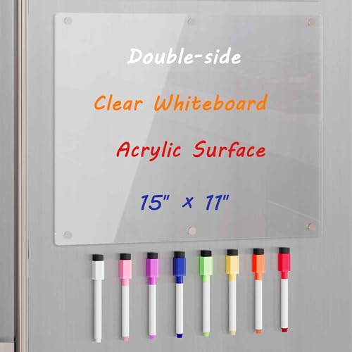 Neatsure Acrylic Magnetic Dry Erase Board for Fridge, Clear Whiteboard for Refrigerator, Notepad Memo to Do/Grocery List White Board, w/ 8 Colors Markers, 15"x11" - Image 1