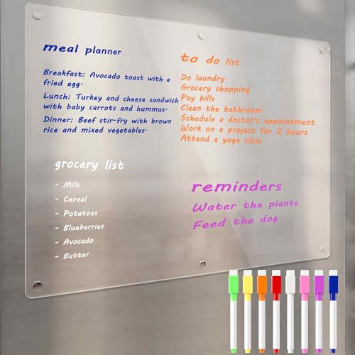 Neatsure Acrylic Magnetic Dry Erase Board for Fridge, Clear Whiteboard for Refrigerator, Notepad Memo to Do/Grocery List White Board, w/ 8 Colors Markers, 15"x11" - Image 3