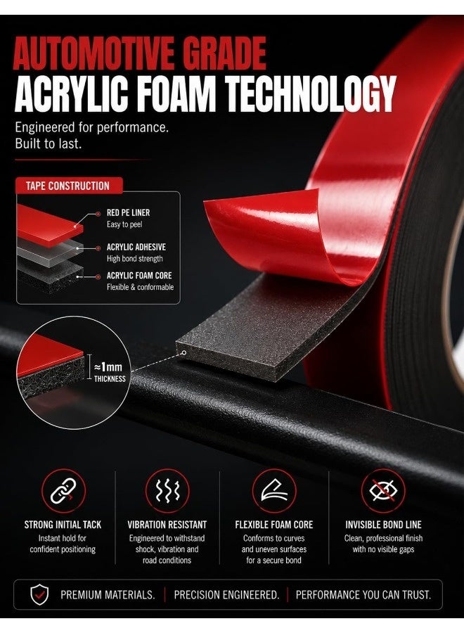 SenRan 4M Heavy Duty Double Sided Acrylic Foam Mounting Tape, 1mm Thick Waterproof Strong Adhesive Tape, UV Heat Resistant Double Sided Tape for Car Trim LED Strips Home Office Bathroom Decor - Image 2
