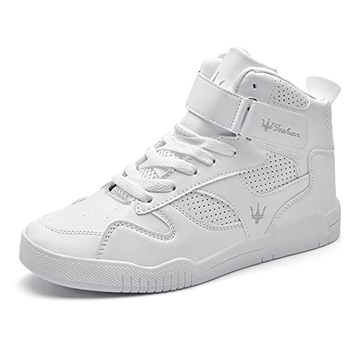 FZUU Men's Fashion High Top Leather Street Sneakers Sports Casual Shoes (7.5, White) - Image 1