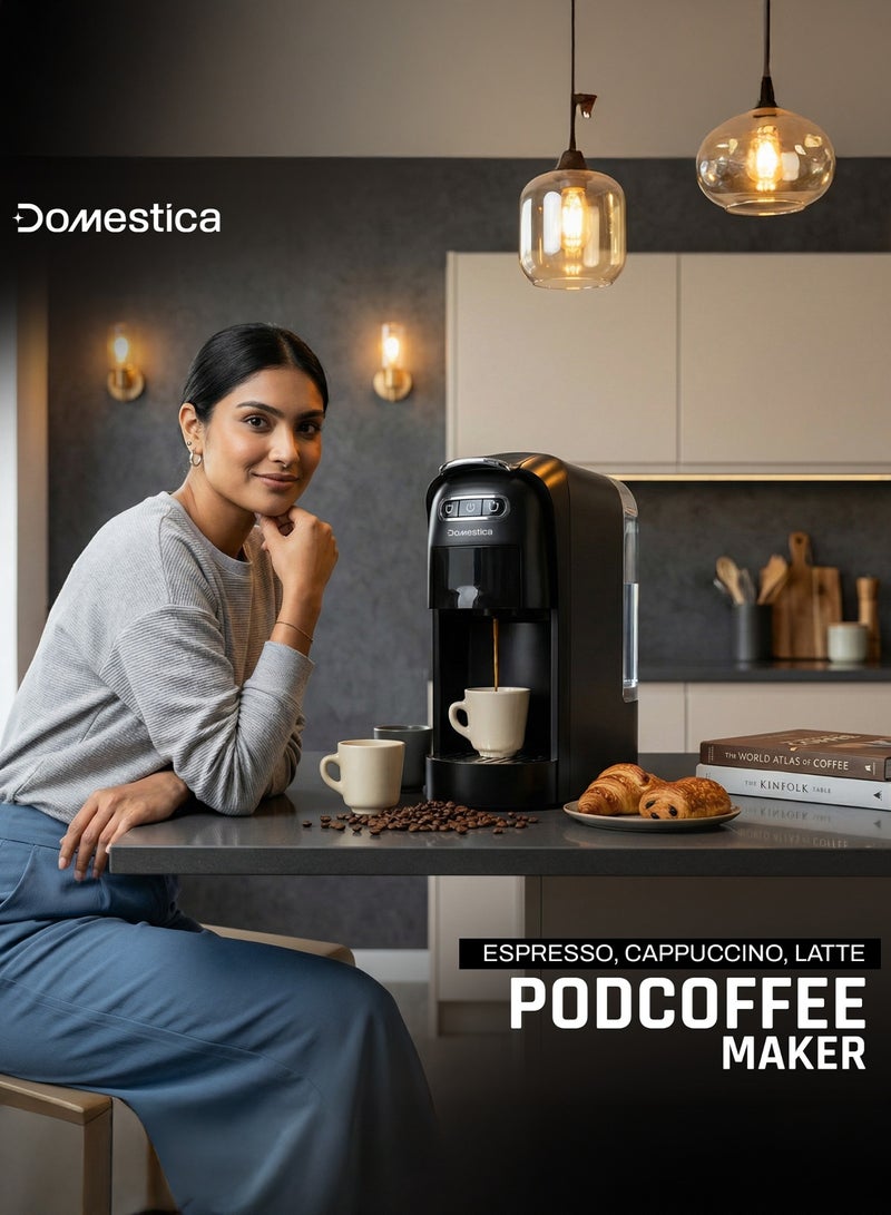دوماستيكا ماكينة تحضير قهوة إسبريسو متعددة الكبسولات 3 في 1 من دوميستيكا بروكرافت، ماكينة قهوة بالكبسولات مع خزان ماء قابل للفصل سعة 600 مل | ماكينة كبسولات سريعة التحضير بقوة 1400 واط وضغط عالي 20 بار | صانعة قهوة للمنزل والمكتب - Image 2