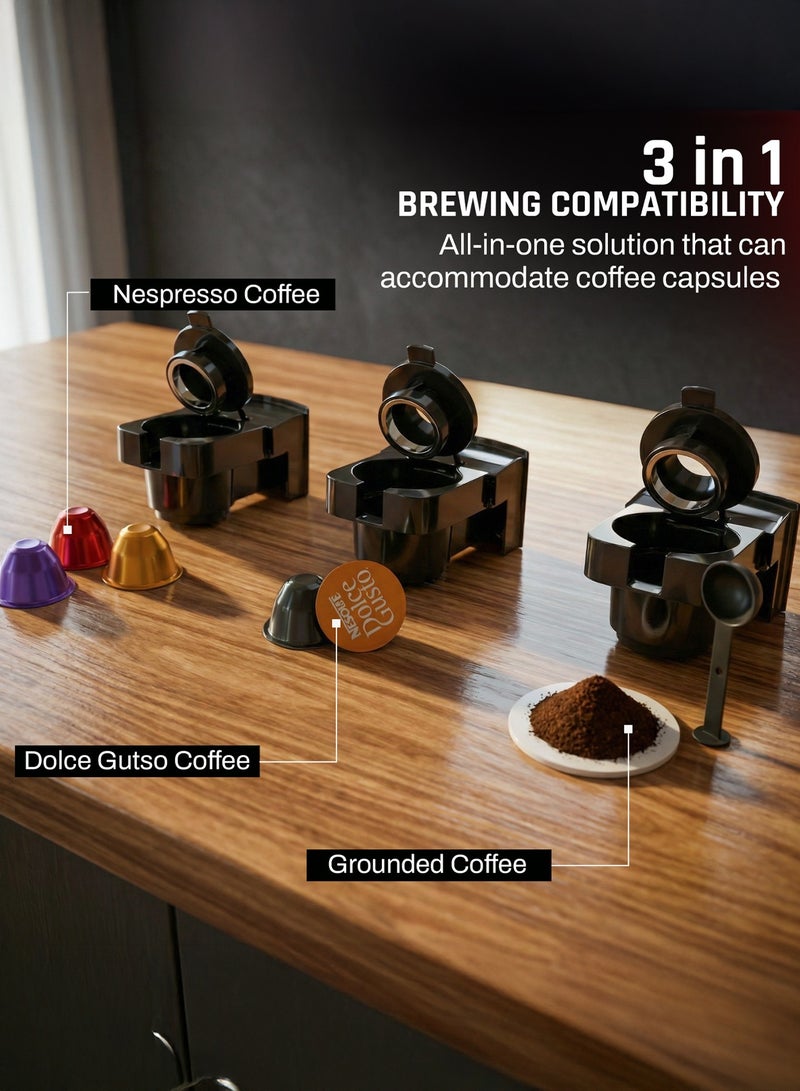 دوماستيكا ماكينة تحضير قهوة إسبريسو متعددة الكبسولات 3 في 1 من دوميستيكا بروكرافت، ماكينة قهوة بالكبسولات مع خزان ماء قابل للفصل سعة 600 مل | ماكينة كبسولات سريعة التحضير بقوة 1400 واط وضغط عالي 20 بار | صانعة قهوة للمنزل والمكتب - Image 3