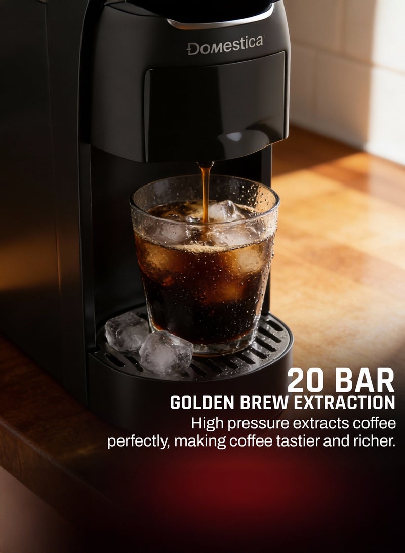 دوماستيكا ماكينة تحضير قهوة إسبريسو متعددة الكبسولات 3 في 1 من دوميستيكا بروكرافت، ماكينة قهوة بالكبسولات مع خزان ماء قابل للفصل سعة 600 مل | ماكينة كبسولات سريعة التحضير بقوة 1400 واط وضغط عالي 20 بار | صانعة قهوة للمنزل والمكتب - Image 4