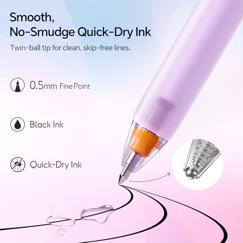 WRITECH Switch Gel Ink Pens: 0.5mm Black Ink Pen Retractable Silent and Clicky Soft Grip Fine Point Pen for Journaling Smooth Writing Quick-dry No Bleed 5ct - Image 3
