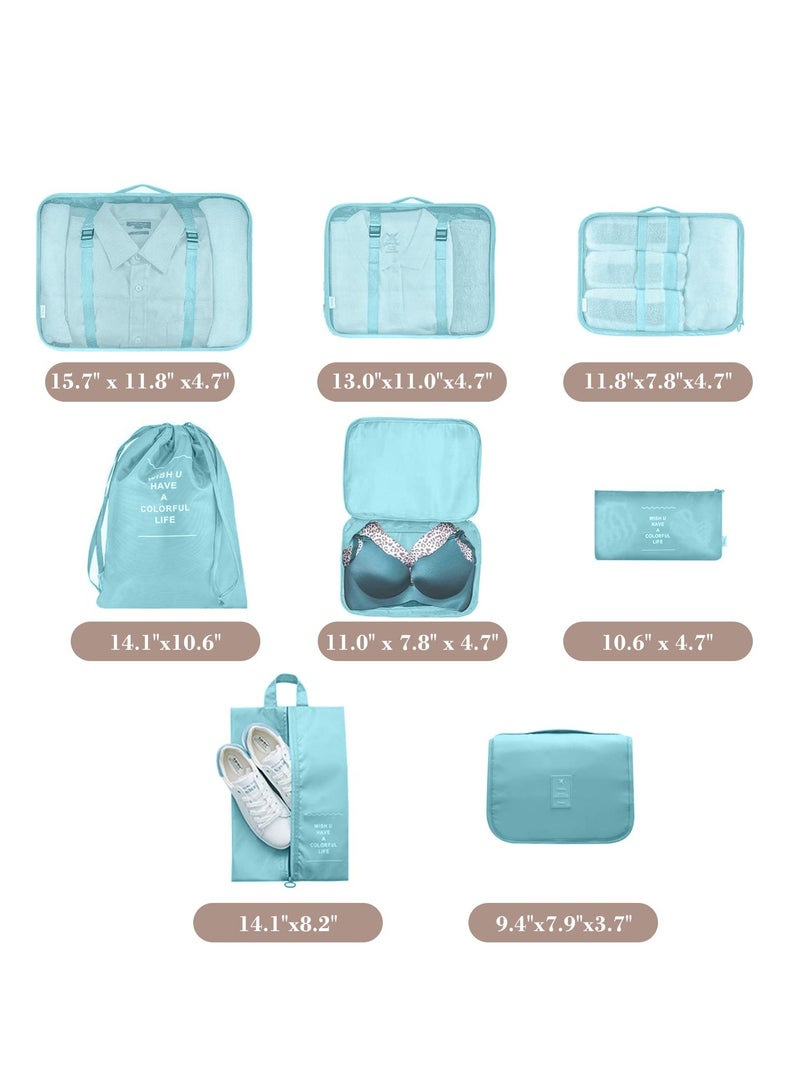SOLARAE Packing Cubes for Travel, 8 Pcs Luggage Organizers with Toiletry Bag Shoes Bag Made with Wearable Waterproof Fabric for Travel Accessories (Bright Blue) - Image 4