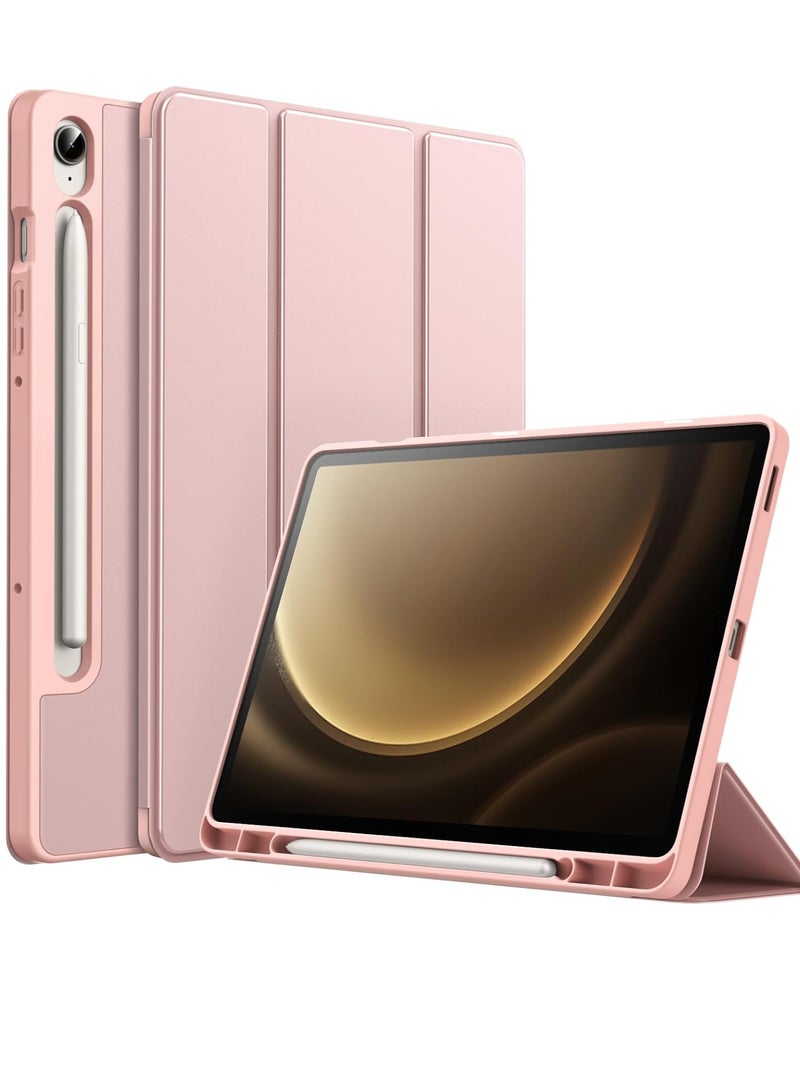 ELTRAZONE Case for Samsung Galaxy Tab S9 FE 10.9-Inch – Soft TPU Tri-Fold Stand Protective Cover with S Pen Holder, S Pen Charging Support, Auto Wake/Sleep (Rose Gold) - Image 1