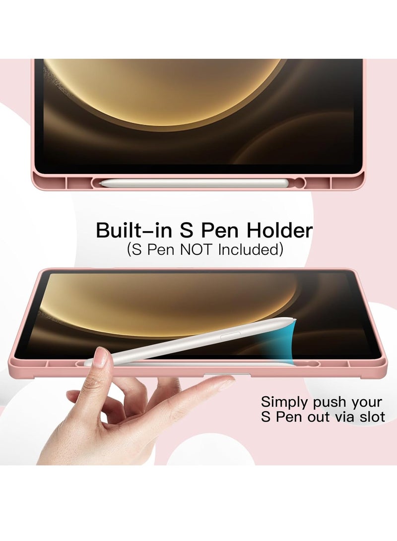 ELTRAZONE Case for Samsung Galaxy Tab S9 FE 10.9-Inch – Soft TPU Tri-Fold Stand Protective Cover with S Pen Holder, S Pen Charging Support, Auto Wake/Sleep (Rose Gold) - Image 3