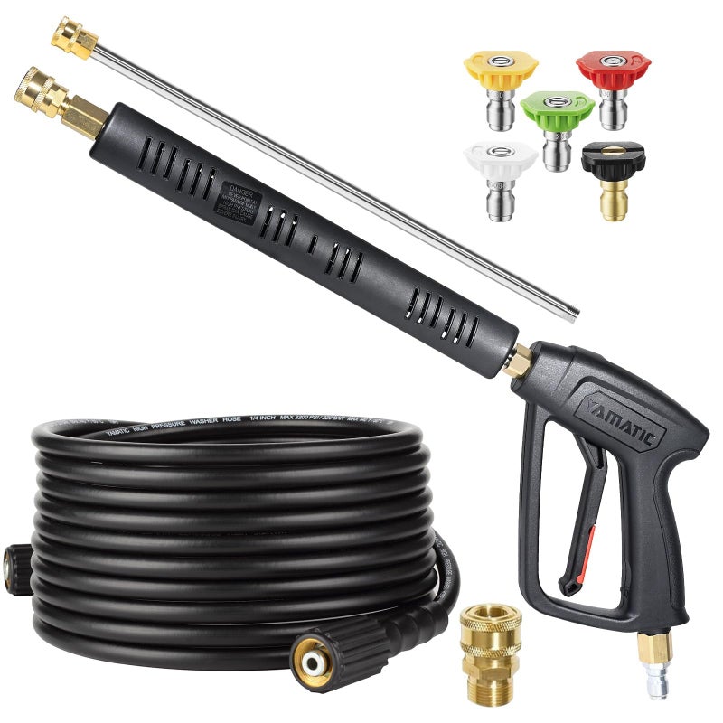 YAMATIC Pressure Washer Gun and Hose Kit, 25 FT Kink Resistant Power Washer Hose and Wand, 3/8" Swivel Quick Connector & M22-14mm Fitting Replacement for Ryobi, Simpson, Craftsman - Image 1