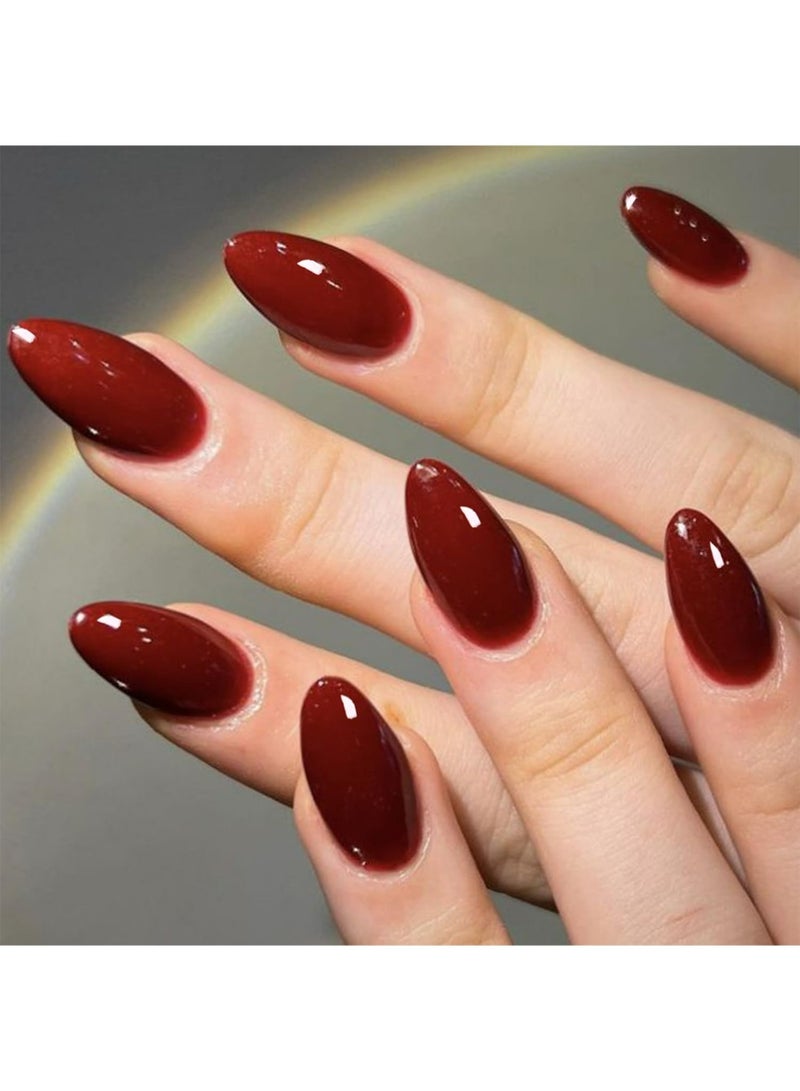 LLASIDO 4setPress On Nails Almond Shape Deep Glossy Artificial Nails Full Cover Reusable Stick On Nails Acrylic Soft Gel Nail Kit Luxury Elegant Salon Style Nails for Women Daily Wear Party Wedding Long Lasting High Shine Nails - Image 5
