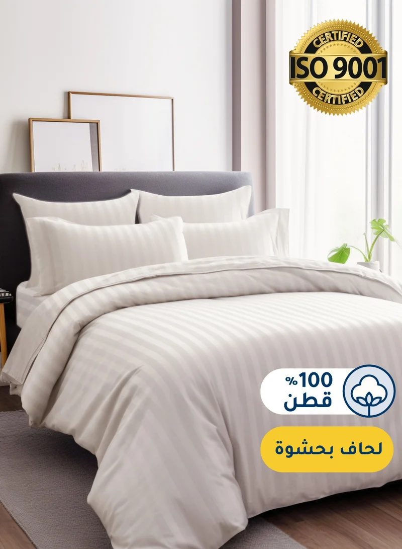 Master Home Textile Cotton Hotel Comforter Sets, Fits 200 cm x 200 cm Size Bed, Duvet Filling Included, 9 Pcs King Size, Hotel Stripe Pattern