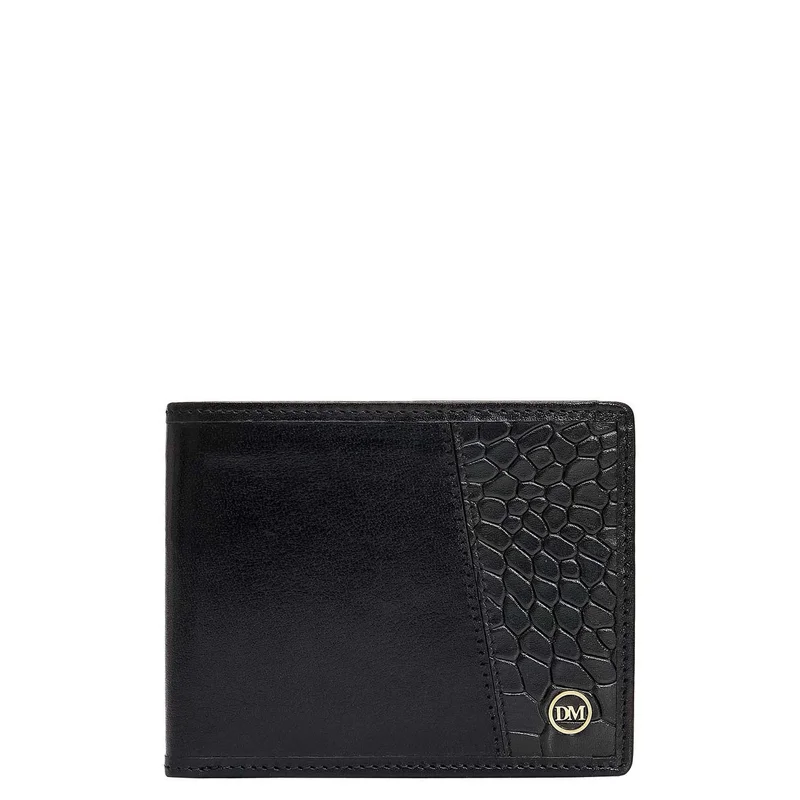 Da Milano Da Milano Men's Croco-Embossed Leather Bifold Wallet - Black (MW-10764)