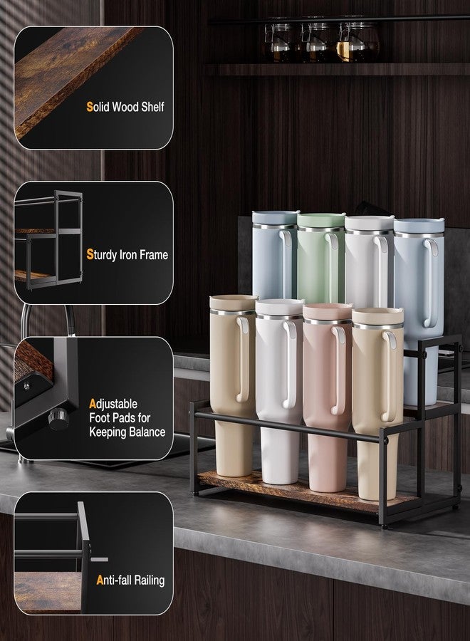 MOJOHAND Rustic Modern 2-Tier Dark Brown Wooden Rack: 8-Bottle (40oz) Water Bottle Organizer for Stanley & Others, Kitchenware & Drinks Storage - Image 5
