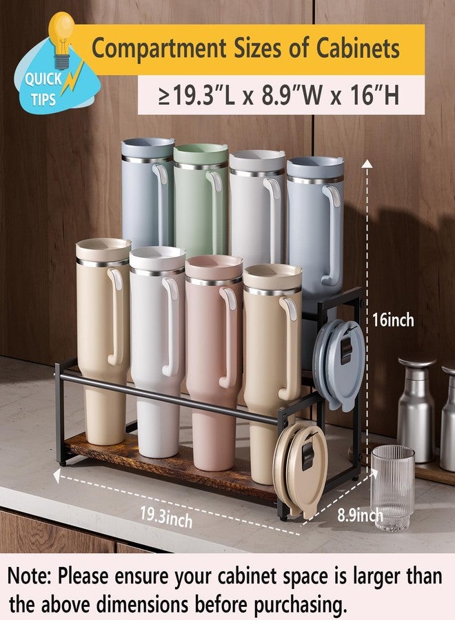 MOJOHAND Rustic Modern 2-Tier Dark Brown Wooden Rack: 8-Bottle (40oz) Water Bottle Organizer for Stanley & Others, Kitchenware & Drinks Storage - Image 2