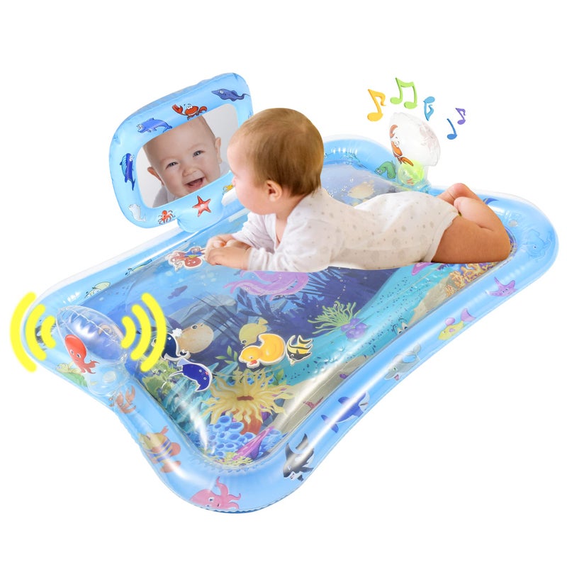 Inflatable Tummy Time Mat Tummy Time Water Mat Baby Water Mat with Mirror Inflatable Gift for 0 3 6 9 12 Month Baby Boy Girl Strengthen Your Babys Muscles Portable