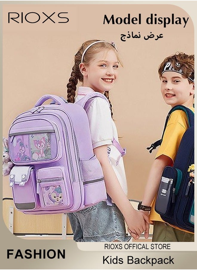 RIOXS - Girls Backpack with Adjustable Padded Shoulder Straps and Multiple Pockets, Personalized Waterproof School Bags with Cartoon Patterns, Lightweight Resistant Travel Daypack, Perfect Gift for Girls, 28*20*41cm - Image 1