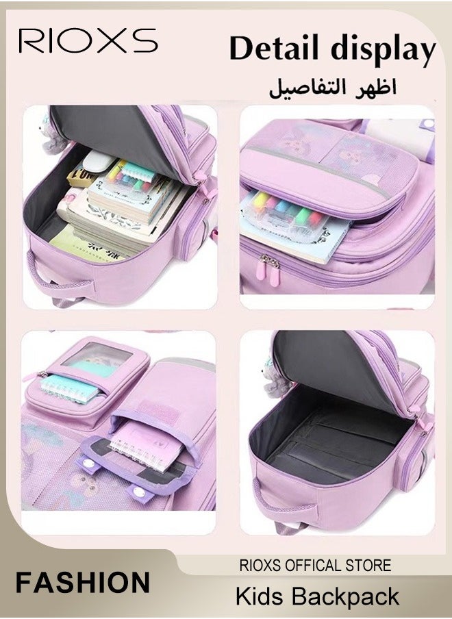 RIOXS - Girls Backpack with Adjustable Padded Shoulder Straps and Multiple Pockets, Personalized Waterproof School Bags with Cartoon Patterns, Lightweight Resistant Travel Daypack, Perfect Gift for Girls, 28*20*41cm - Image 1