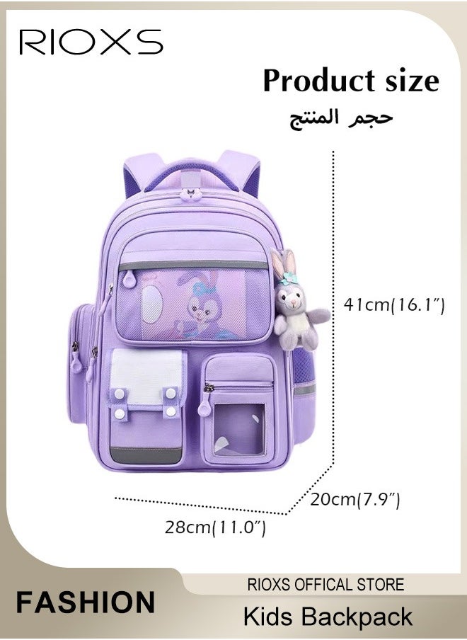 RIOXS - Girls Backpack with Adjustable Padded Shoulder Straps and Multiple Pockets, Personalized Waterproof School Bags with Cartoon Patterns, Lightweight Resistant Travel Daypack, Perfect Gift for Girls, 28*20*41cm - Image 1