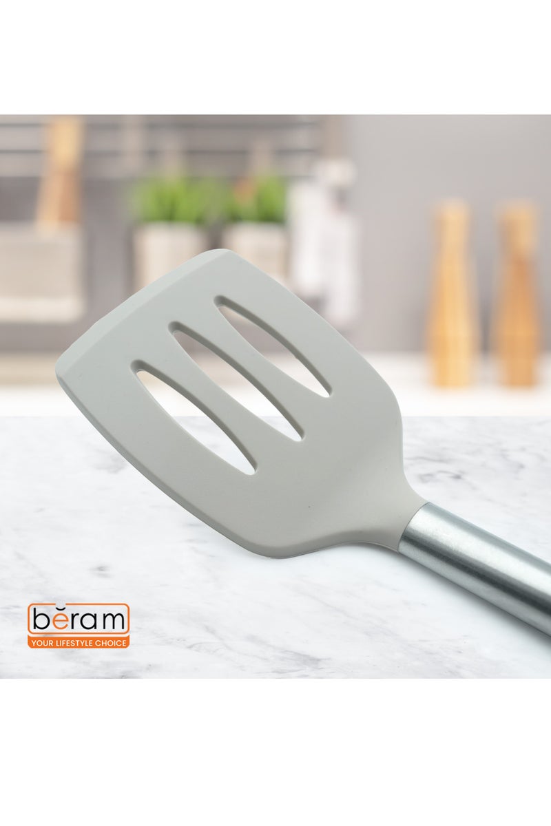 Beram  Silicone Kitchen Utensil Set  Heat-Resistant Cooking Tools with Stainless Steel & Wooden Handles  BPA-Free, Non-Stick Safe for cooking baking & more.(BEIJE) (Single Slotted Turner) - Image 2
