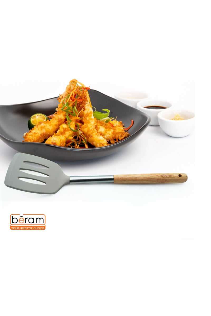 Beram  Silicone Kitchen Utensil Set  Heat-Resistant Cooking Tools with Stainless Steel & Wooden Handles  BPA-Free, Non-Stick Safe for cooking baking & more.(BEIJE) (Single Slotted Turner) - Image 4