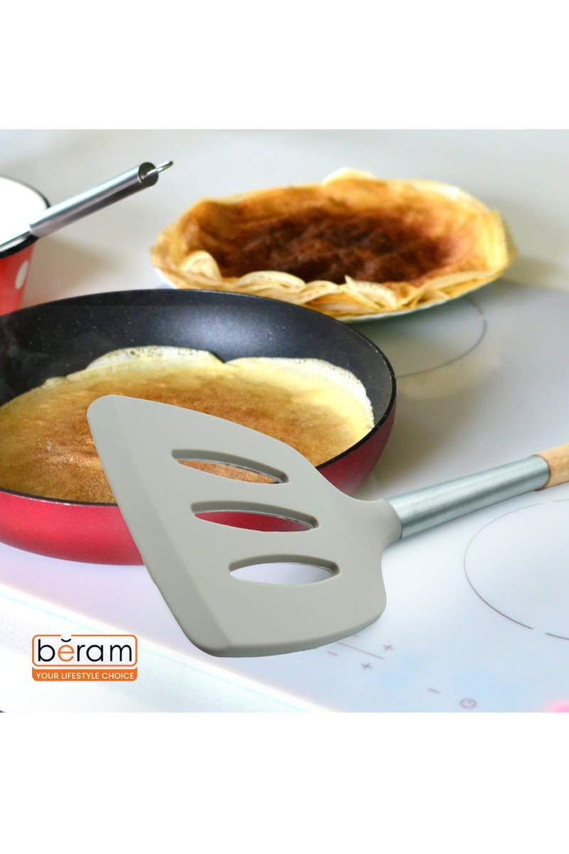 Beram  Silicone Kitchen Utensil Set  Heat-Resistant Cooking Tools with Stainless Steel & Wooden Handles  BPA-Free, Non-Stick Safe for cooking baking & more.(BEIJE) (Single Slotted Turner) - Image 5