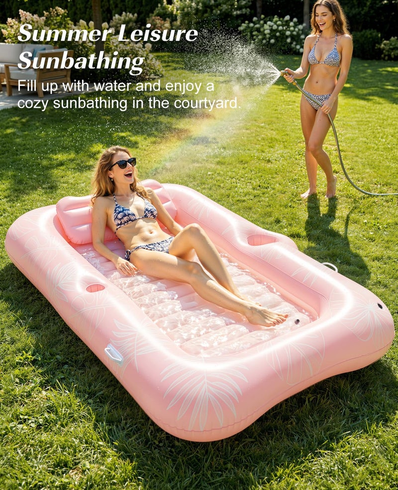 HeySplash Inflatable Pool Float Lounge, Large Inflatable Pool Floats Boat for Adults with Cup Holder & Detachable Pillow, Tanning Pool Lounger Float for Outdoor Lake River Summer Water Party,Pink Leaf - Image 5