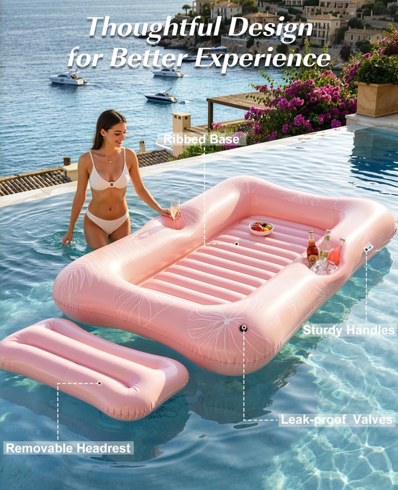 HeySplash Inflatable Pool Float Lounge, Large Inflatable Pool Floats Boat for Adults with Cup Holder & Detachable Pillow, Tanning Pool Lounger Float for Outdoor Lake River Summer Water Party,Pink Leaf - Image 3