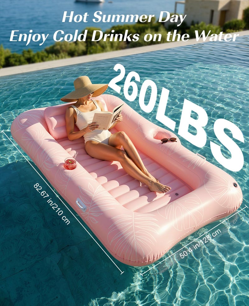 HeySplash Inflatable Pool Float Lounge, Large Inflatable Pool Floats Boat for Adults with Cup Holder & Detachable Pillow, Tanning Pool Lounger Float for Outdoor Lake River Summer Water Party,Pink Leaf - Image 2