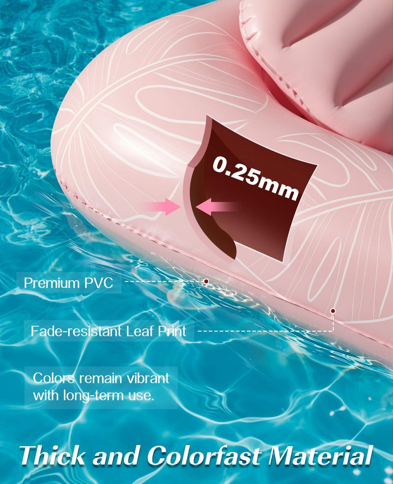 HeySplash Inflatable Pool Float Lounge, Large Inflatable Pool Floats Boat for Adults with Cup Holder & Detachable Pillow, Tanning Pool Lounger Float for Outdoor Lake River Summer Water Party,Pink Leaf - Image 4