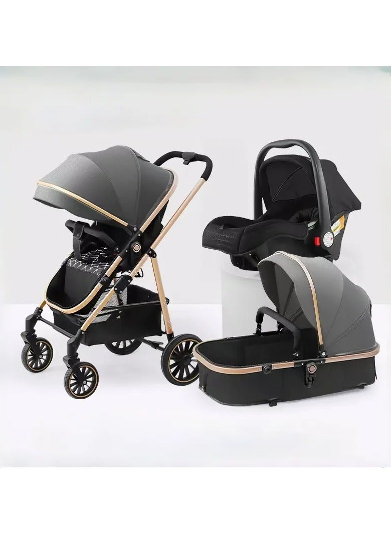 عربة أطفال حديثي الولادة 2 في 1 قابلة للتحويل، عربة أطفال عالية قابلة للطي، عربة سرير، عربة دفع قابلة للطي من سبائك الألمنيوم مع مسند ظهر قابل للتعديل واتجاه قابل للتعديل. - Image 2