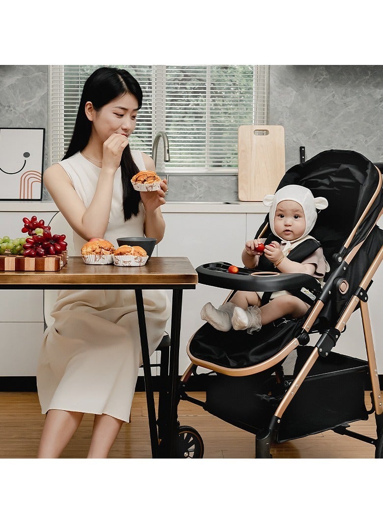 عربة أطفال حديثي الولادة 2 في 1 قابلة للتحويل، عربة أطفال عالية قابلة للطي، عربة سرير، عربة دفع قابلة للطي من سبائك الألمنيوم مع مسند ظهر قابل للتعديل واتجاه قابل للتعديل. - Image 4