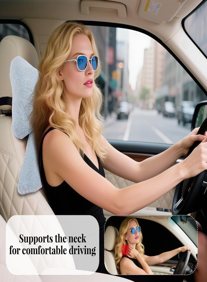 iHUFeather Bow Car Headrest Pillows Plush Car Neck Pillows for Travel Driving Office Chair Head Support Cushions, Also Cute Car Decor Accessories (2PCS Blue) - Image 2