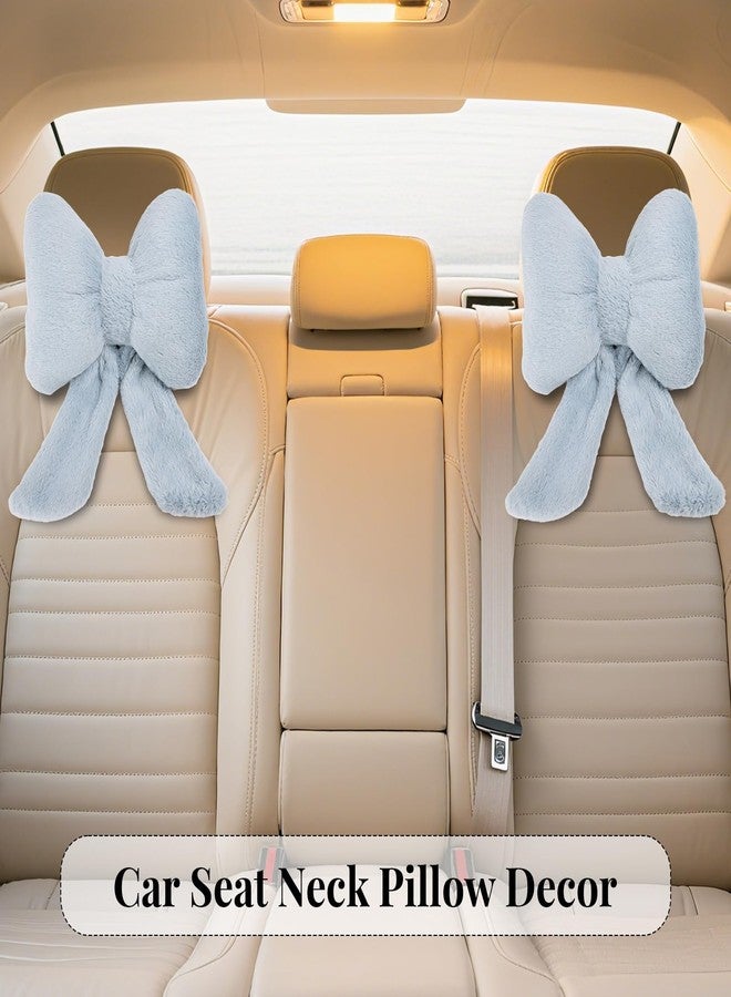 iHUFeather Bow Car Headrest Pillows Plush Car Neck Pillows for Travel Driving Office Chair Head Support Cushions, Also Cute Car Decor Accessories (2PCS Blue) - Image 4